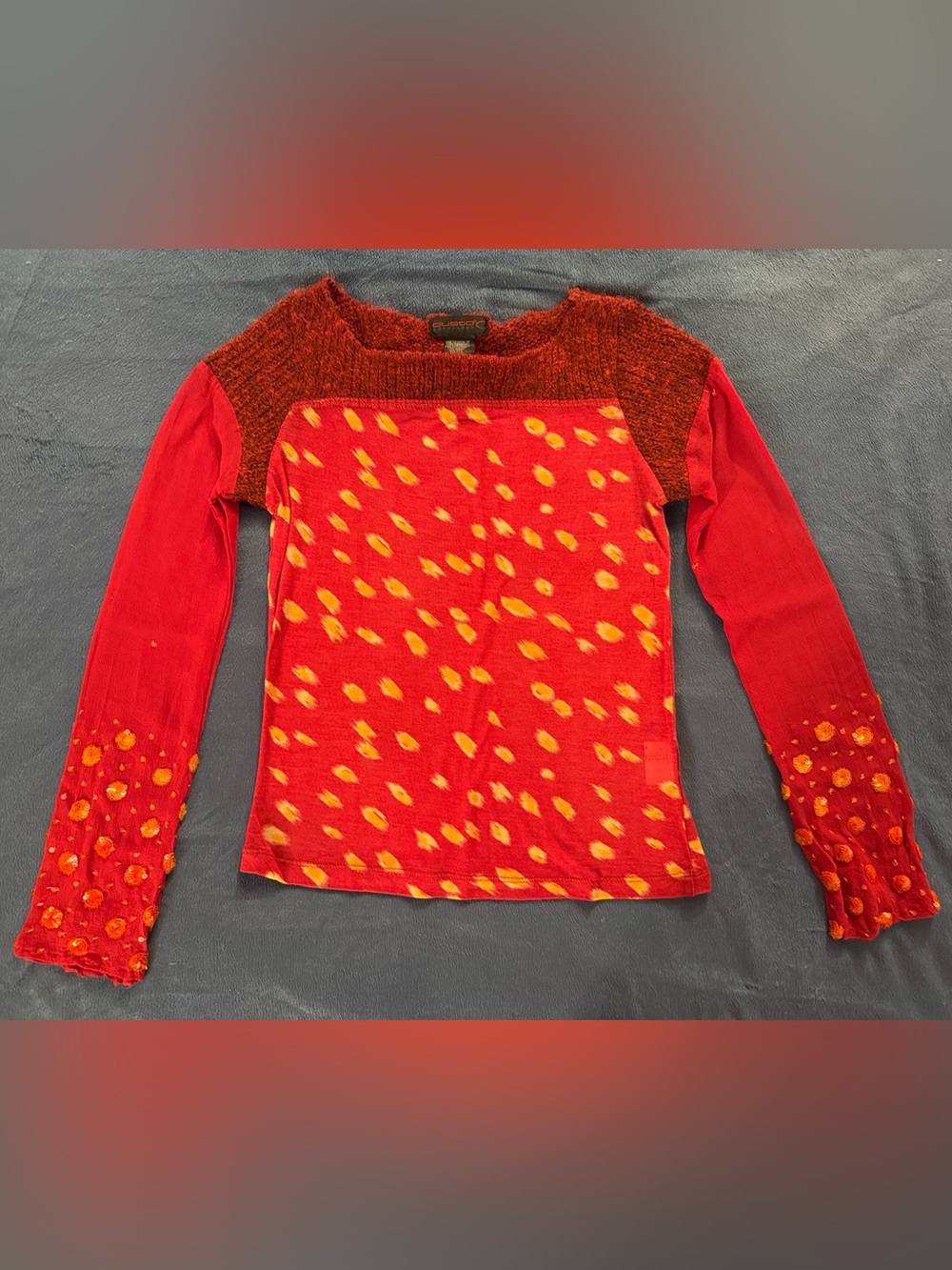 Custo Barcelona Red Top with Orange Spot Detail